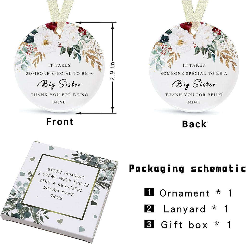 Sister Ornaments 2025 Sis Ornament Big Sisters Ornament Sister Christmas Ornament for Sisters Forever Ornament Sister Graduate Best Sis Ever Double-Sided Printing Ceramic(2.9"