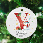 Personalized Christmas Ornaments with Initial Name, Ceramic Custom Monogram Initial A-Z Christmas Ornament 2025 for Kids Family Friends, Customized Letter Name Ornaments for Christmas Tree Decorations