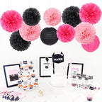 Hot-Pink Black Party-Decorations Paper Flowers Lanterns - 15PCS Graduation Birthday Tissue Pom Poms Streamers,Baby Girl Women Bachelorette Hanging Supplies Decor Hugfond
