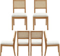 Westice Rattan Dining Chairs Set of 6, Farmhouse Natural Dining Room Chairs with Upholstered Cushion, Wood Armless Chairs for Kitchen/Restaurant