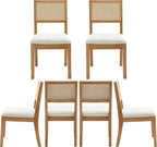 Westice Rattan Dining Chairs Set of 6, Farmhouse Natural Dining Room Chairs with Upholstered Cushion, Wood Armless Chairs for Kitchen/Restaurant