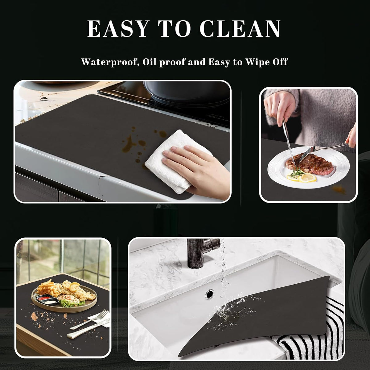 Faux Leather Placemats, Set of 4, 12''×17' Textures on Both Sides, Heat-Resistant, Waterproof and Oil-Proof, Reversible Place Mats for Kitchen, Dining Table, Outdoor-Coffee&Black