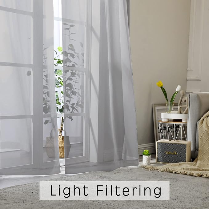 2 Panels Grey Sheer Curtains, Elegant Light Filtering Sheer Curtains Window - Image 6