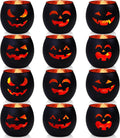 SHMILMH Halloween Table Centerpiece Candle Holders Set of 12, Black and Gold Glass Votive Holder with 6 Grimace, Tealight Holders Bulk for Halloween Party D?or