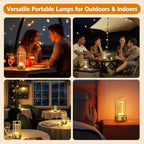 Portable Table Lamp for Outdoor Indoor: Cordless Rechargeable Desk Lamp with 3 Color Stepless Dimmable - Metal Battery Operated Small Lantern Light for Restaurant/Bedroom/Bar/Coffee Shop/Camping