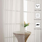 Ivory Sheer Curtains 120 Inches Long 2 Panels, Extra Wide Farmhouse Elegant - Image 3