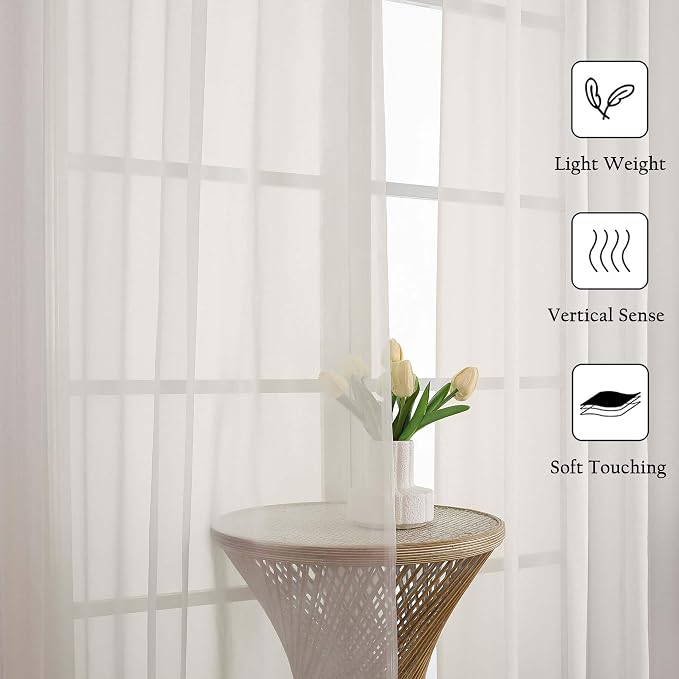Ivory Sheer Curtains 120 Inches Long 2 Panels, Extra Wide Farmhouse Elegant - Image 3