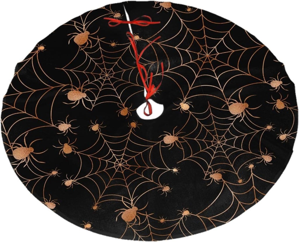 Christmas Tree Skirt,Gold Spider Web Xmas Tree Skirt Rustic Farmhouse Tree Skirt for Christmas Decor Xmas Holiday Home Party Decorations48