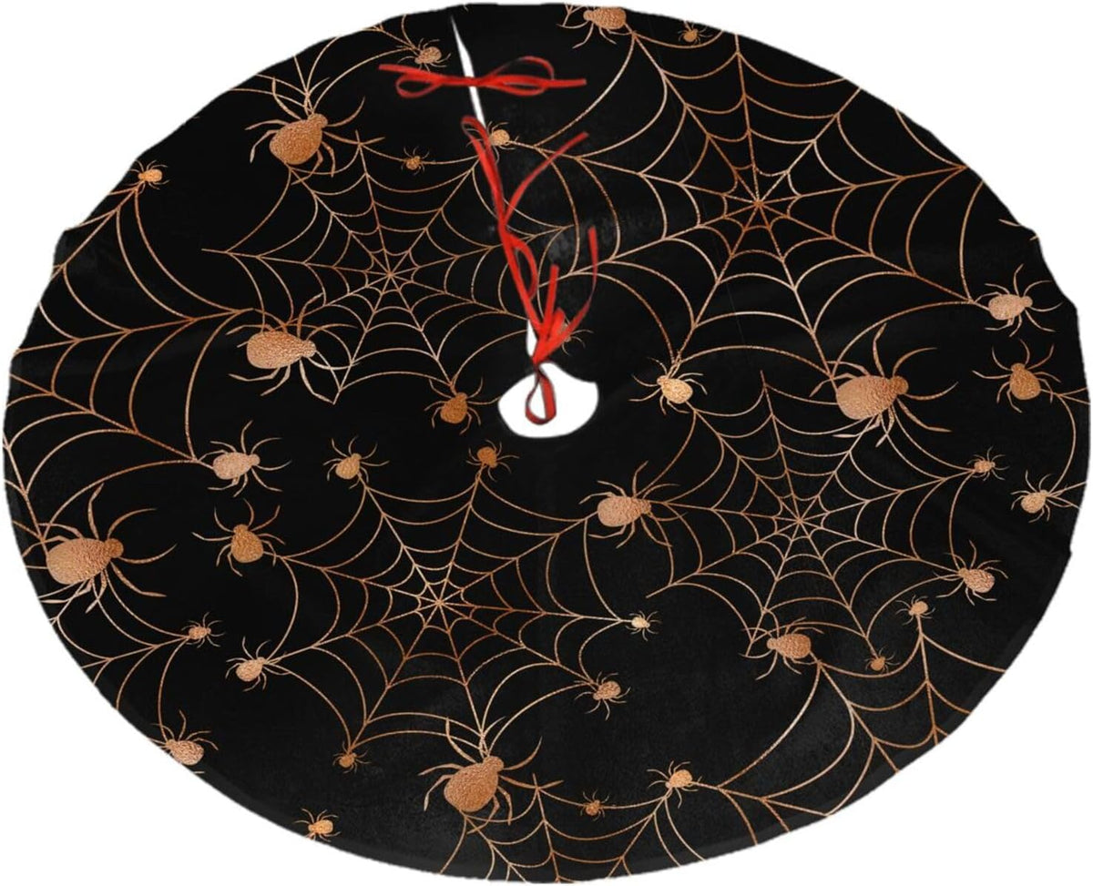 Christmas Tree Skirt,Gold Spider Web Xmas Tree Skirt Rustic Farmhouse Tree Skirt for Christmas Decor Xmas Holiday Home Party Decorations36