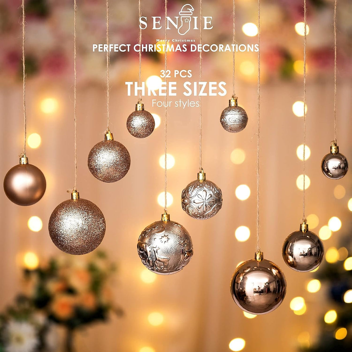 Christmas Ornaments for Xmas Trees,Champagne Shatterproof Christmas Ball Ornaments