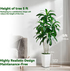 Artificial Dracaena Tree Artificial Silk Tree Faux Tree with White Tall Planter Fake Tropical Yucca Floor Plant (1, White Tall Planter, 5 FT)