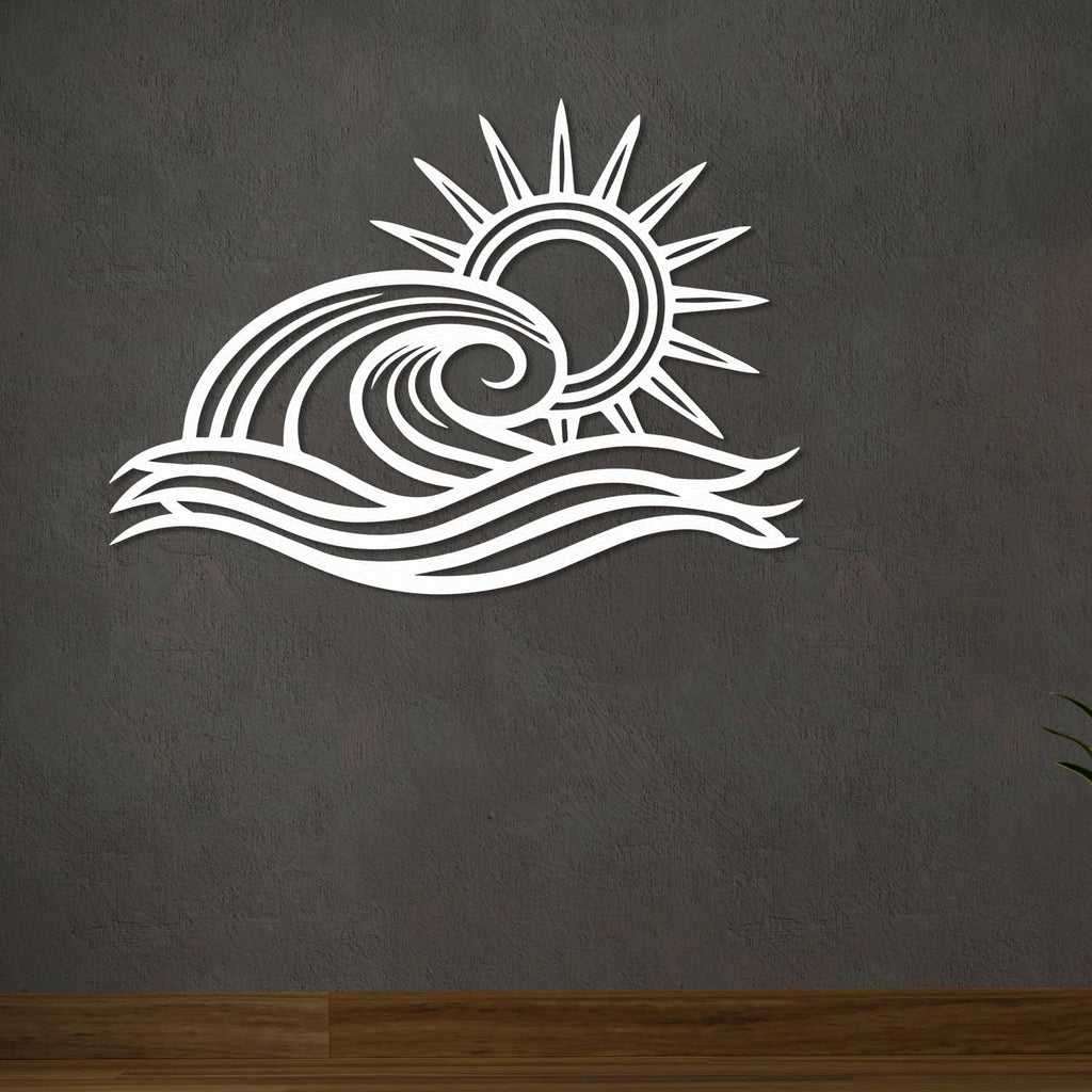Wita Home Ocean Wave Metal Wall Art, Sun Beach Decor, Coastal Large Wall Sculpture for Home, Indoor/Outdoor Use, Nautical Wall Hanging, Eye-Catching Addition to Living Room (Silver, 24 x 14 inches)