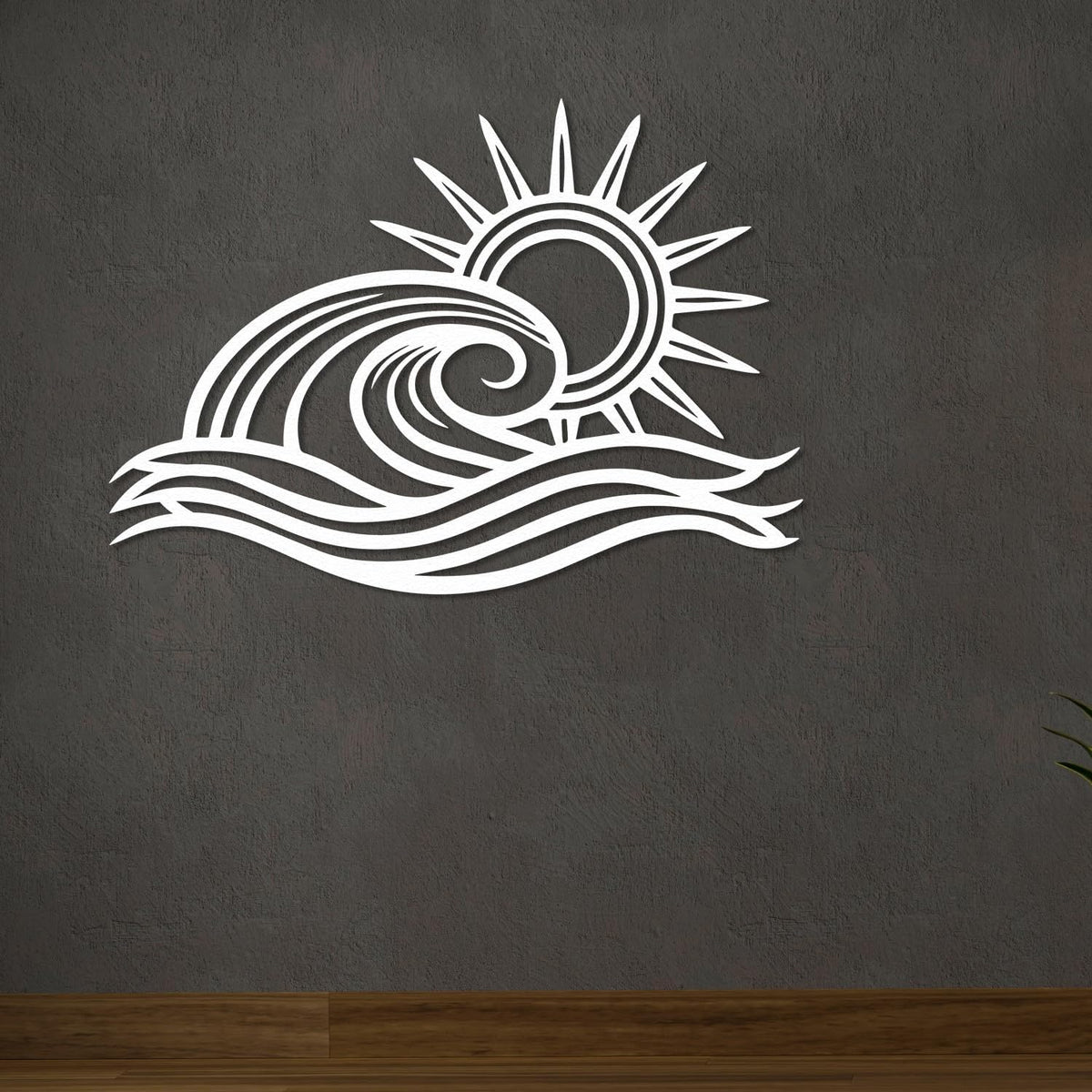 Wita Home Ocean Wave Metal Wall Art, Sun Beach Decor, Coastal Large Wall Sculpture for Home, Indoor/Outdoor Use, Nautical Wall Hanging, Eye-Catching Addition to Living Room (Silver, 24 x 14 inches)