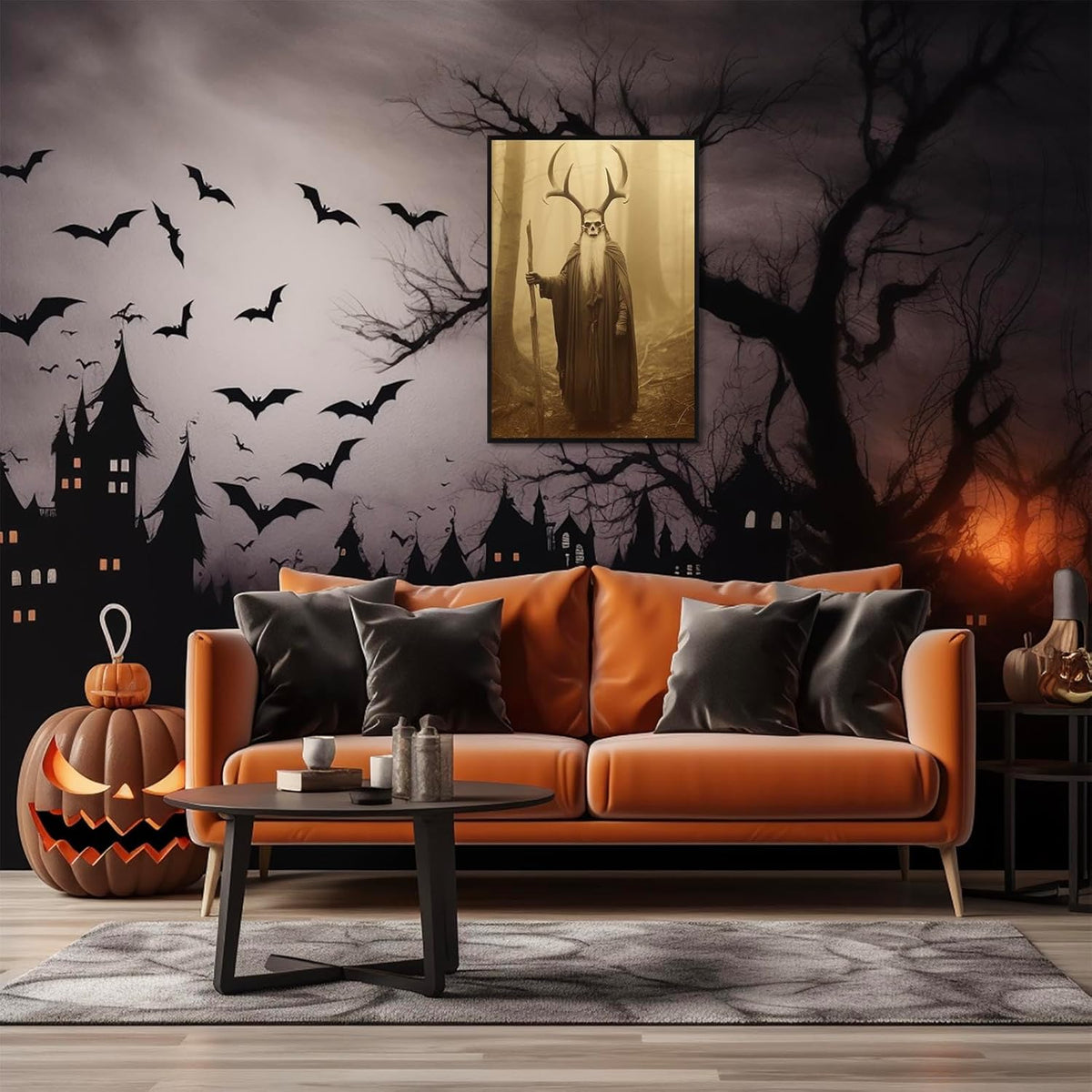 Skeleton Halloween Decor Occult Druid of the Forest Poster Canvas Wall Art Vintage Spooky Print Gothic Room Decor Dark Academia Decorations Bedroom Creepy Skull Picture 24X36inch Aluminum Framed