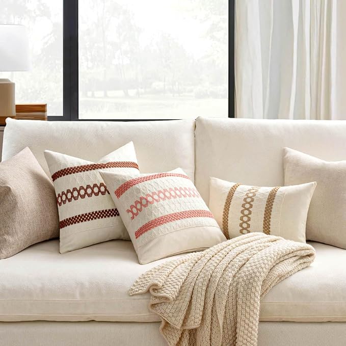 MIULEE Set of 2 Neutral Boho Decorative Pillow Covers 18x18 Inch | Farmhouse - Image 2