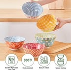 23 OZ Colorful Large Ceramic Bowl Set of 6， 6 inch Deep Porcelain Cereal Bowls for Soup, Salad, Snack and Rice, Dishwasher/Microwave safe