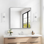 Silver Bathroom Mirror, 30x30 Inch Rectangular Framed Mirror, Large Wall Mounted Bathroom Vanity Mirror Over Sink for Bedroom,Restroom, Living Room, Hangs Vertically or Horizontally