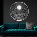 flyoak Metal Sun Wall Decor Outdoor, Sunrise Metal Wall Art, Metal Wave Wall Art, Sunrise and Wave Wall Decor, Sunburst Wall Art, Sunset Wall Art, Wall Hangings for Bedroom (Silver, 19x19in|47x47cm)