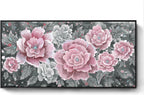 Large Pink Wall Art for Living Room- Pink and Black Peony Floral Canvas Wall Art Modern Framed Moody Black and White Wall Picture Flower Artwork Decor for Bedroom Dining Room Office 48x24