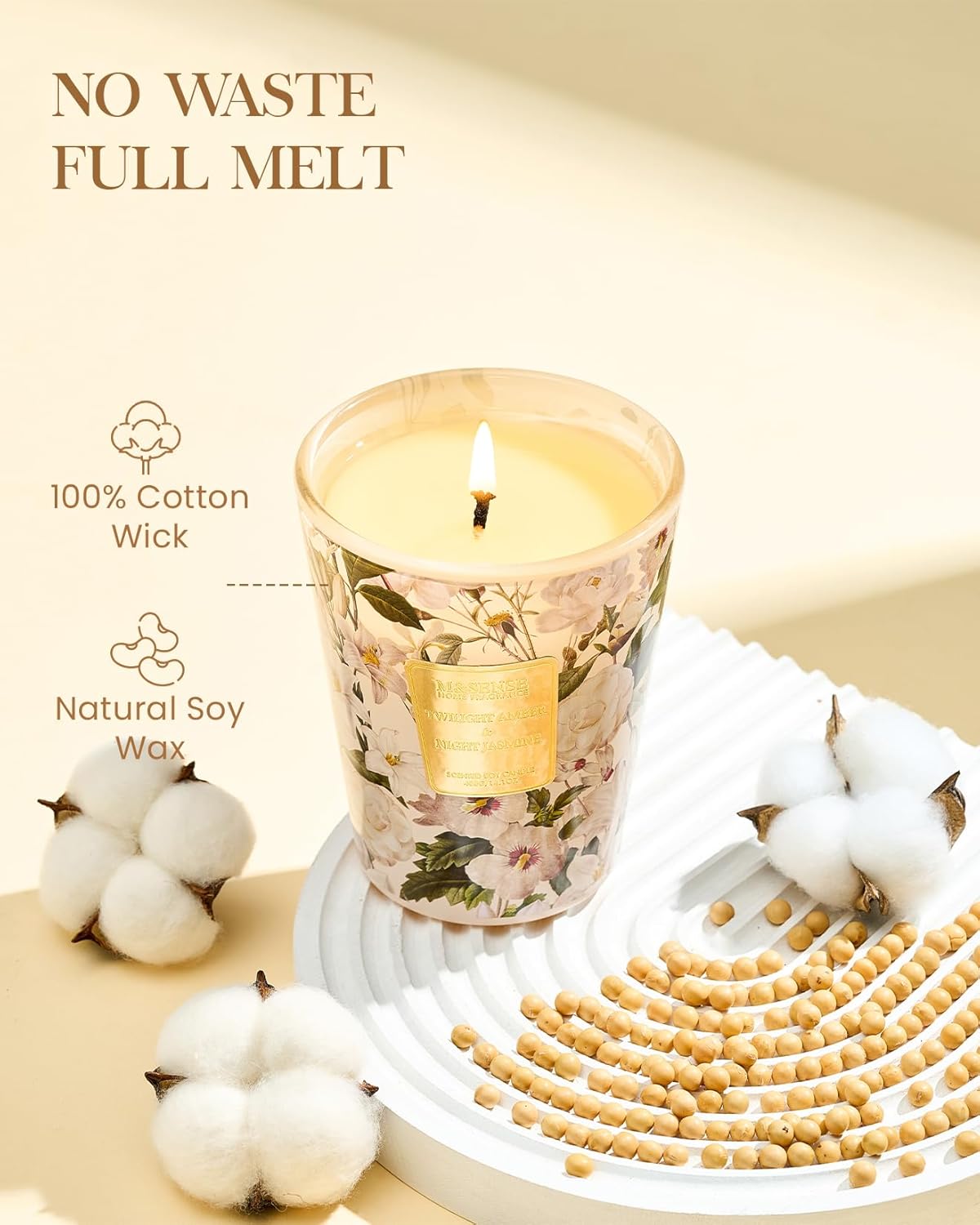 M&SENSE Amber Jasmine Scented Candle, Soy Candles 14.1oz 60H Slow Burning, Aromatherapy Stress Relief Home Fragrance Housewarming Gifts