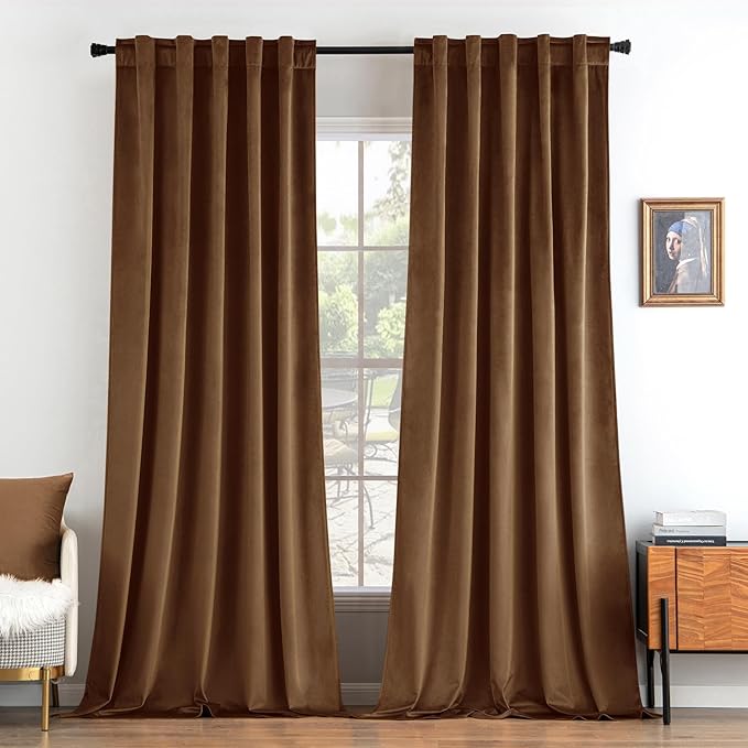 MIULEE Velvet Curtains 52x90 inches 2 Panels Brown Blackout Curtains | Luxury by MIULEE