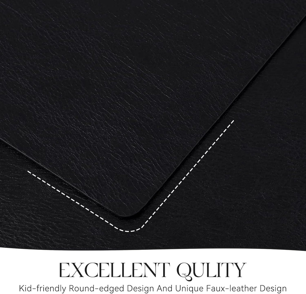 MOSAYT Vinyl Placemats Set of 8-12 X 17 Inch - Faux Leather 100% Waterproof Oil-Proof Wipeable PU Place Mats, Heat Resistant Reversible Table Mats for Kitchen, Dining, Outdoor (Black)