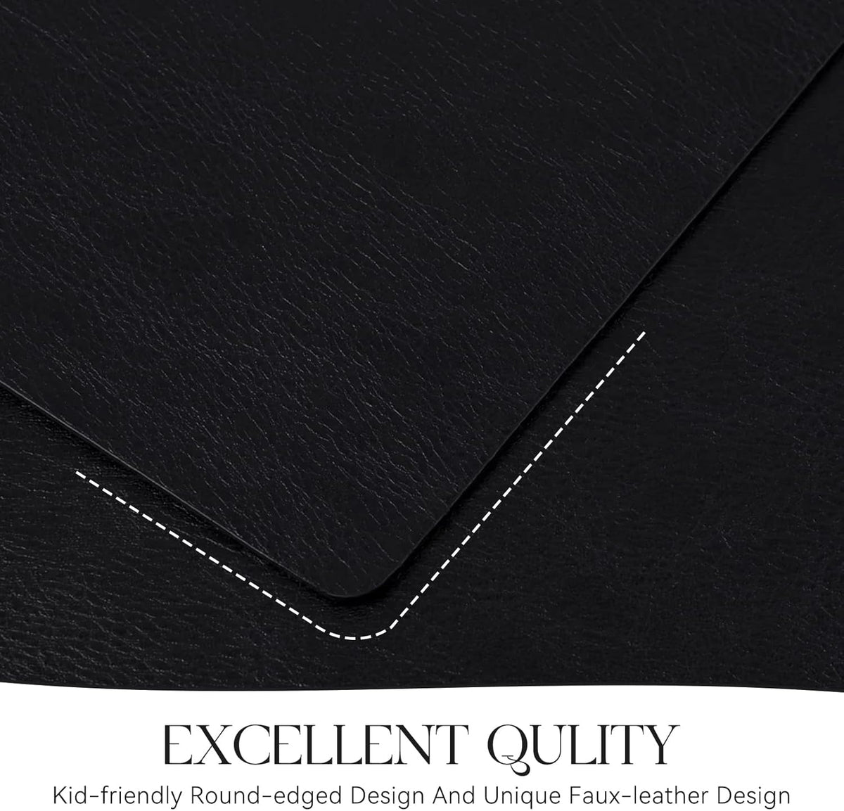 MOSAYT Vinyl Placemats Set of 8-12 X 17 Inch - Faux Leather 100% Waterproof Oil-Proof Wipeable PU Place Mats, Heat Resistant Reversible Table Mats for Kitchen, Dining, Outdoor (Black)