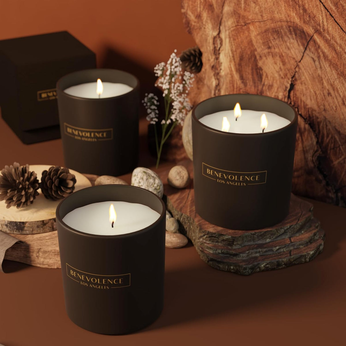 Benevolence LA Pine Wood Scented Candles | 14.5 oz Christmas Candles for Women | 45 Hour Burn Pine Scented Candles for Home | Candles | Pine Scent Aromatherapy Candles
