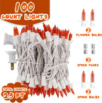 Christmas Mini String Lights Orange, 25FT 100 Count Incandescent Connectable Halloween Lights, UL Listed Waterproof Christmas Decorations for Indoor Outdoor Party Home Garden Decor, White Wire