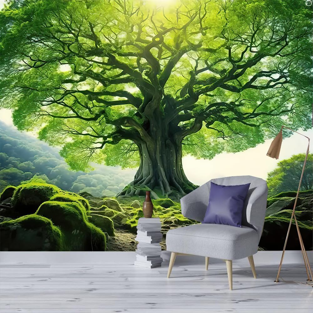 FENDROM Nature Green Big Tree Wall Tapestry Landscape Forest Mountains Sunshine Through Tree of life 3D Print Wall Art for Bedroom Living Room Dorm Decor