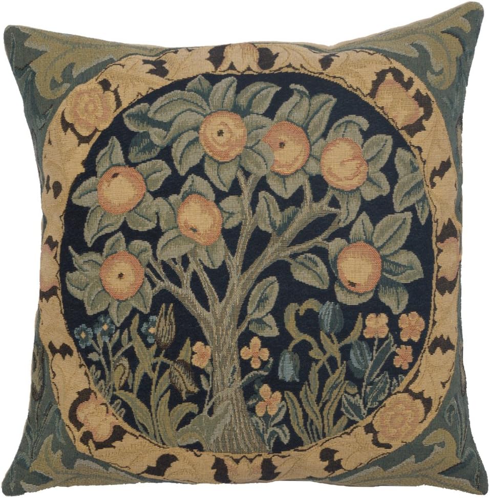 Charlotte Home Furnishings Throw Pillow Covers, Decorative Boho Pillow Covers for Couch, Living Room, Orange Tree Square Cushion Cases 14x14 in, European Cotton Jacquard Woven for Cozy Bedroom Decor