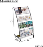 Brochure Display Stand, Floor-Standing Magazine Rack with 4 Pockets, Information Rack With casters Easy to Move for Trade Show Exhibitions Office Retail Store 44.1" H
