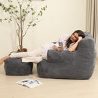 Comfy Gaint Bean Bag Chair with Ottoman, Huge Bean Bag Armchair for Adults and Teens, Dark Grey
