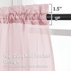 Blush Pink Sheer Curtains 36 inch Length 2 Panels Set, Light Filtering Voile - Image 2