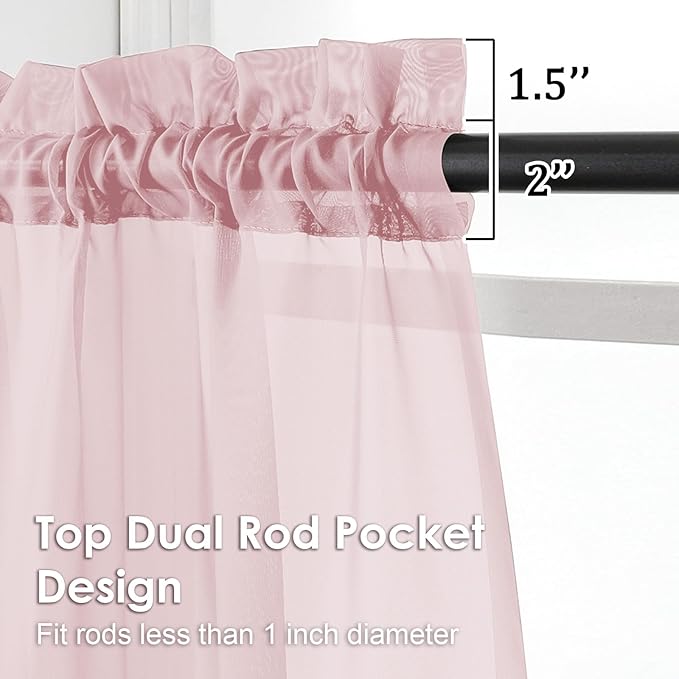 Blush Pink Sheer Curtains 45 Inches Long 2 Panels - Image 2