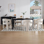 White Chenille Dining Chairs Set of 2, Modern Barrel Dining Room Chairs Upholstered Accent Chair with Arms and Round Back for Living Room Kitchen Armchair No Assembly Needed