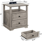 HIFYOBRO Large End Table Set of 2, 2 Drawers and Hidden Charging Station, Type-C & USB Port & Power outlets, Wooden End Table, Side Table with Storage for Living Room and Bedroom