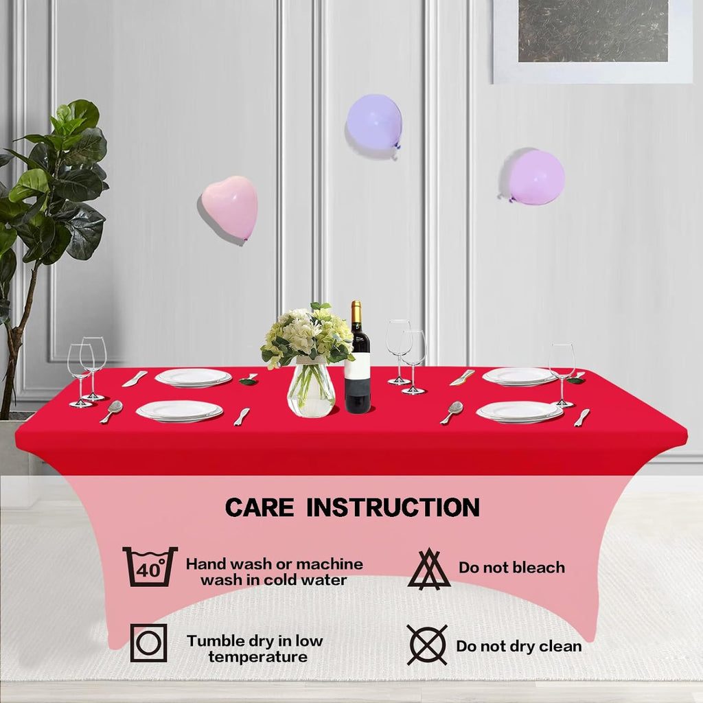 IVAPUPU 2 Pack 4FT Table Cloth for Rectangular Fitted Events Stretch Red Table Covers Washable Cover Spandex Tablecloth Protector for Party, Wedding, Cocktail, Banquet, Festival