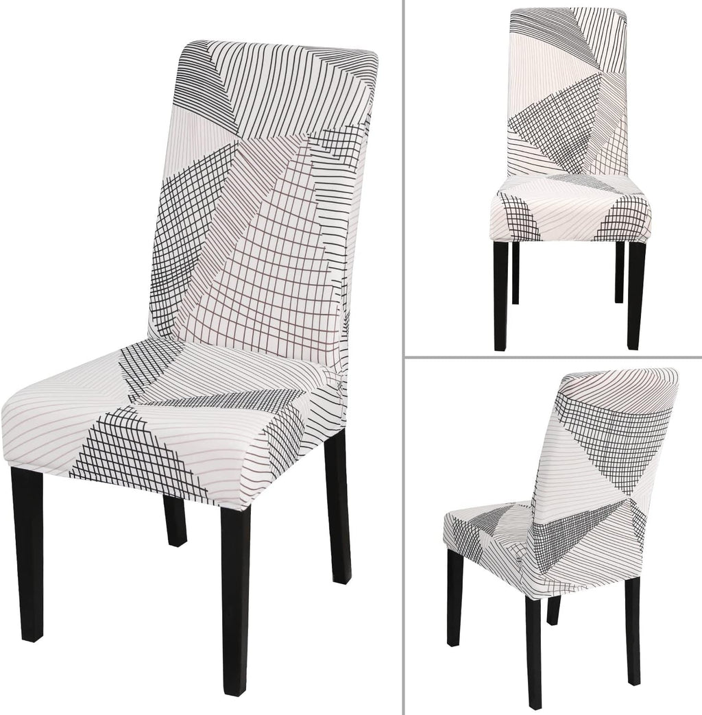 JQinHome White Chair Covers for Dining Room Set of 4, High Stretch Removable Washable Parsons Chair Slipcover for Home Party Hotel Wedding Ceremony (4PCS, Geometric)