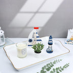 Spsyrine White Decorative Serving Tray with Handles, Elegant Plastic Coffee Table Tray for Ottoman, Living Room, Home Decor