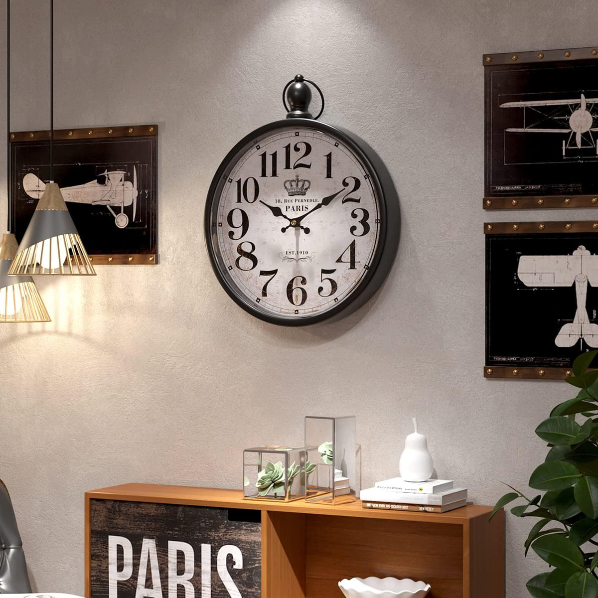 Menterry Retro Round Wall Clock. Black Vintage Antique Style Decor Wall Clocks for Kitchen,Farmhouse,Bedroom,Bathroom,Office, (11.8" H x 9.3" W)