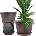 Large-Planter-Indoor-Outdoor Plant Pots, 16 inch 4 Pack Plastic Flower Pots with Saucer And Drainage Holes, Modern Garden Planters For Planting Medium Large Plants， Decorative Resin Garden Pots