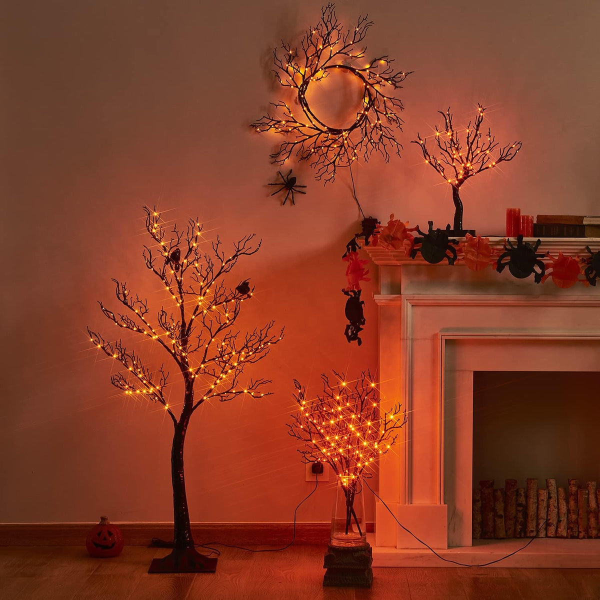 LITBLOOM Halloween Tree with Lights Plug in 4FT 150 Orange Fairy Lights, Lighted Black Spooky Tree for Indoor Outdoor Home Fall Halloween Decoration