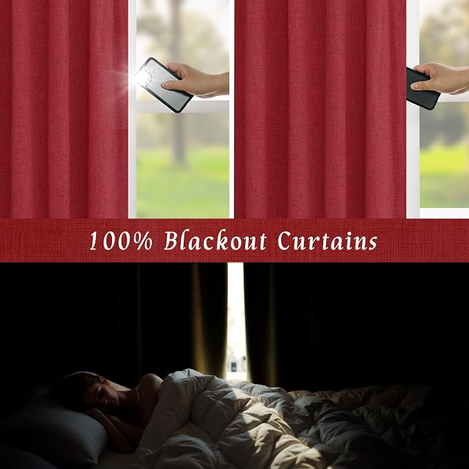 Red 100% Blackout Linen Curtains 84 Inch - Image 3