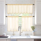 MIULEE 2 Panels Half Window Sheer Curtains 29 by 24 Inch Cream Beige | Rod - Image 7