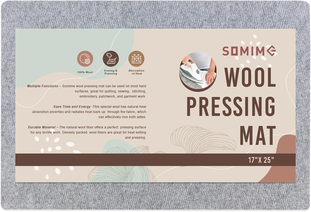 Somime 17x25" Wool Pressing Mat, 100% New Zealand Wool Ironing Mat, Felted Wool Ironing Board for Sewing, Quilting, DIY Crafts, and Embroidery