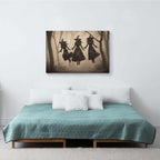 JFHCQJPK Three ghost witches flying in vintage forest gothic wall art witchcraft decoration holiday gift canvas wall art print12x16in Frameless
