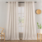 MIULEE Natural White Linen Curtains 52x98 Inch Length 2 Panels - Image 2