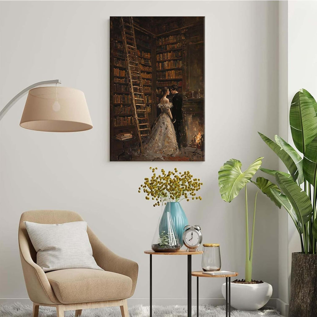 Gothic retro library scene decoration melancholy calm art college style wall aesthetic antique style home decoration suitable for bedroom living room20x30in Wood Framed
