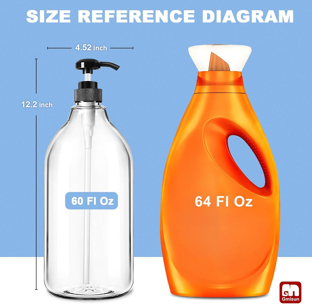 GMISUN Laundry Detergent Dispenser, 2 Pack Liquid Laundry Soap Dispenser, 64oz Storage Container for Farmhouse Laundry Room Decor, Liquid Bottle Organizer for Detergent/Softener/Bleach